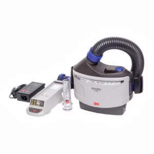 3M powered ait supply unit with light grey cover and charcoal coloured top cover and tube with the red 3M logo on the side